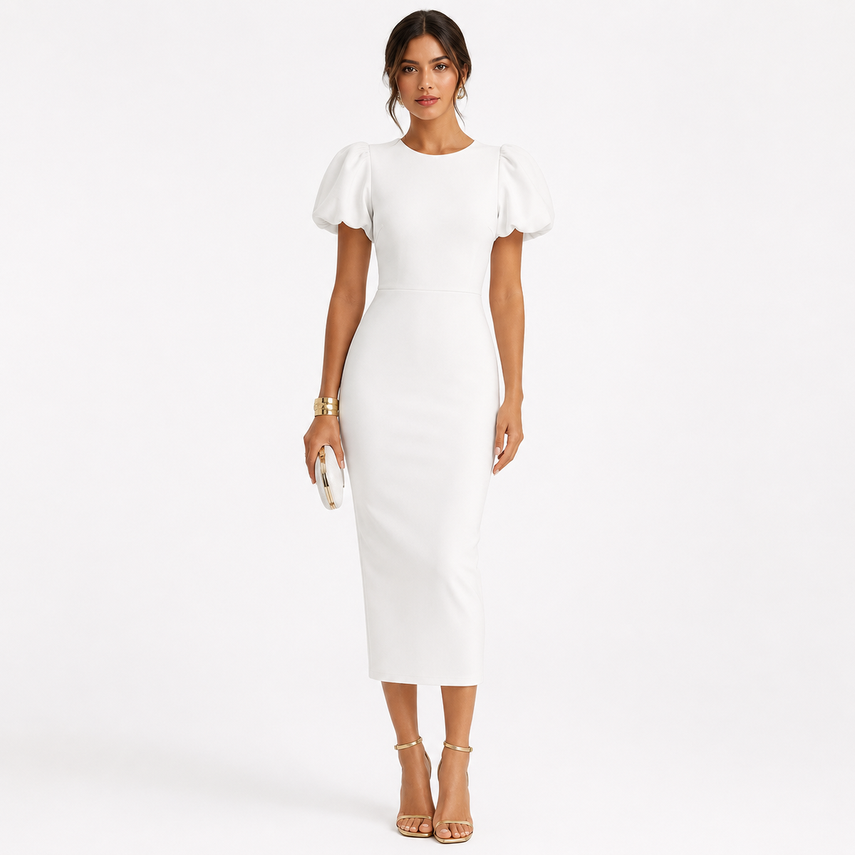 Élara Puff Sleeve Midi Dress
