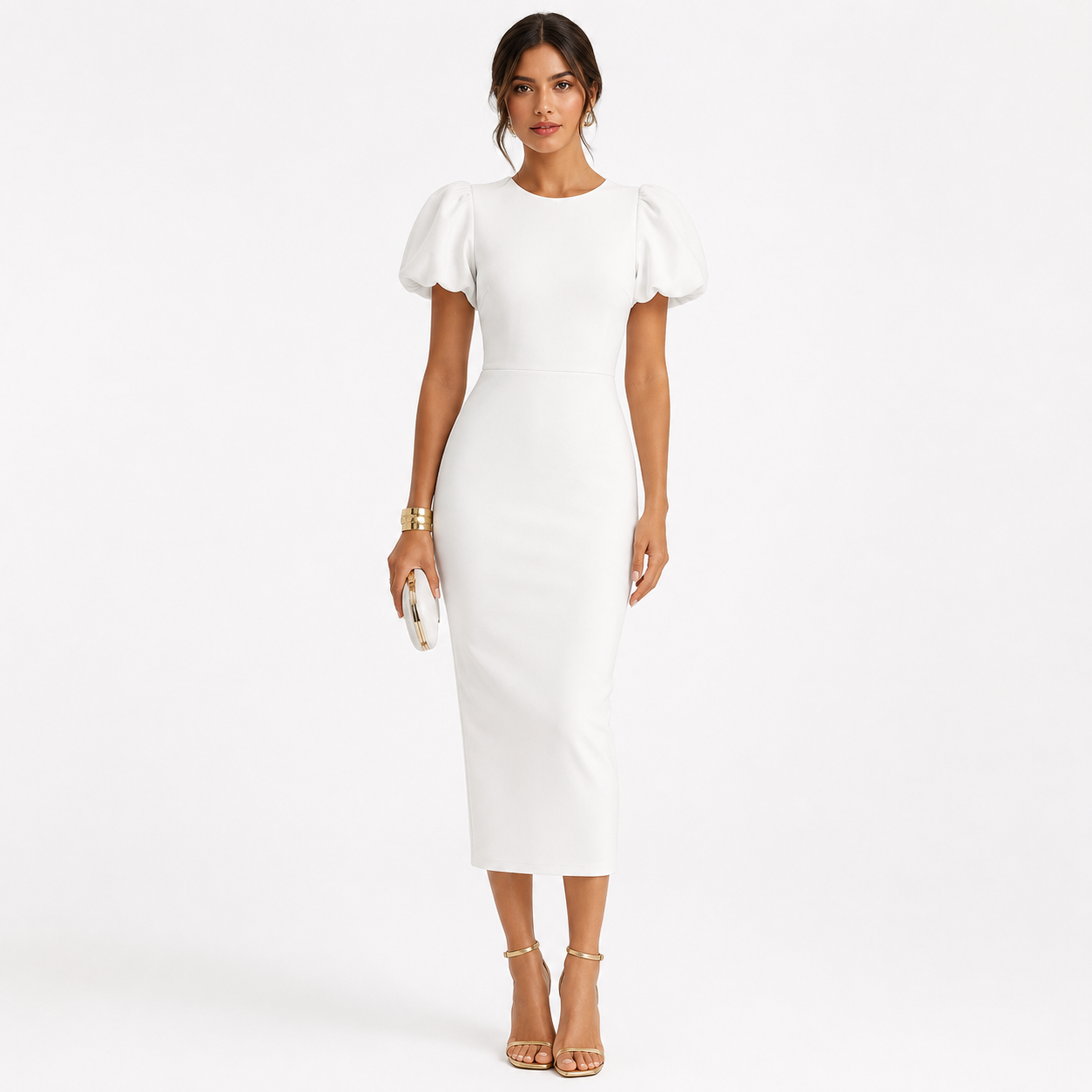 Élara Puff Sleeve Midi Dress