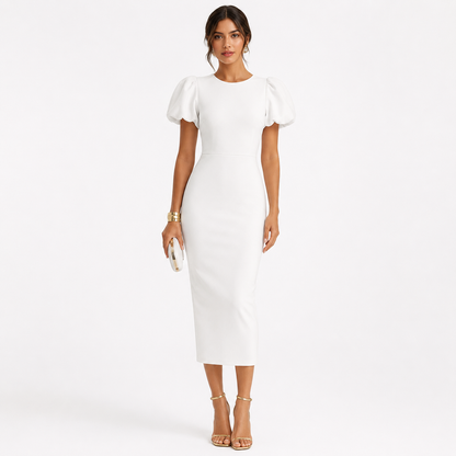 Élara Puff Sleeve Midi Dress
