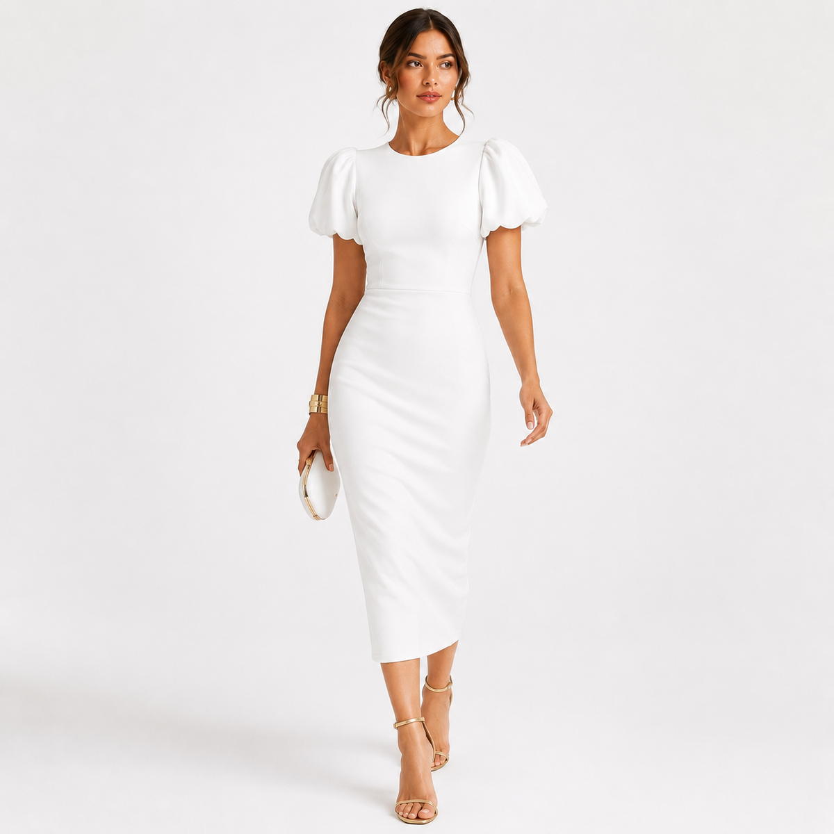 Élara Puff Sleeve Midi Dress