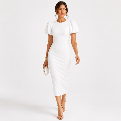 Élara Puff Sleeve Midi Dress