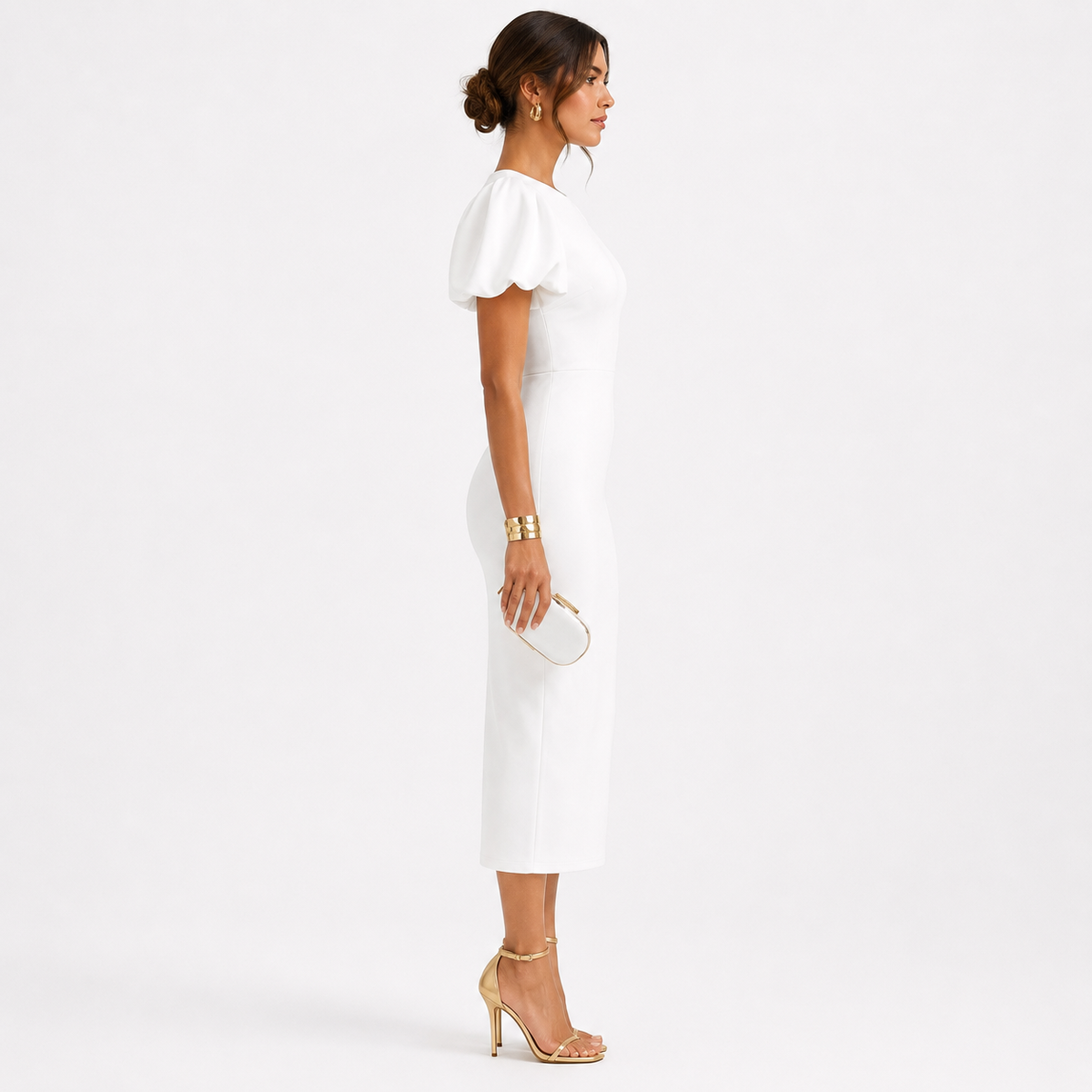 Élara Puff Sleeve Midi Dress