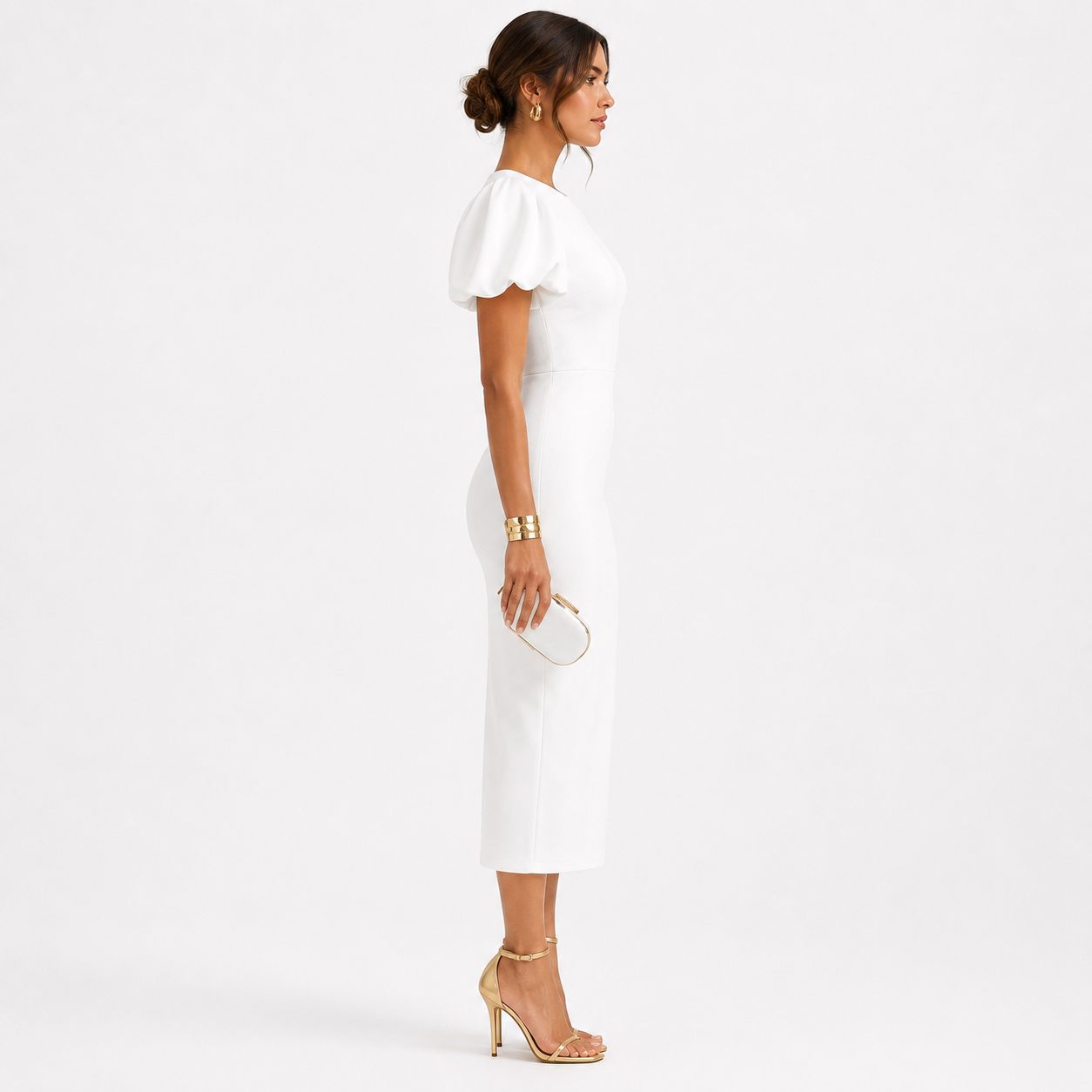 Élara Puff Sleeve Midi Dress