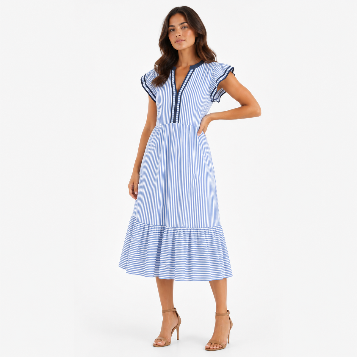 Celeste V-Neck Flutter Sleeve Midi Dress