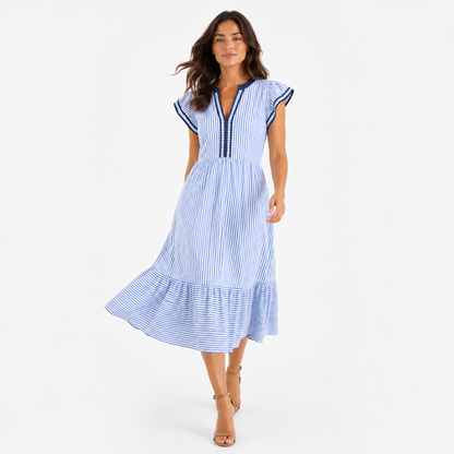 Celeste V-Neck Flutter Sleeve Midi Dress
