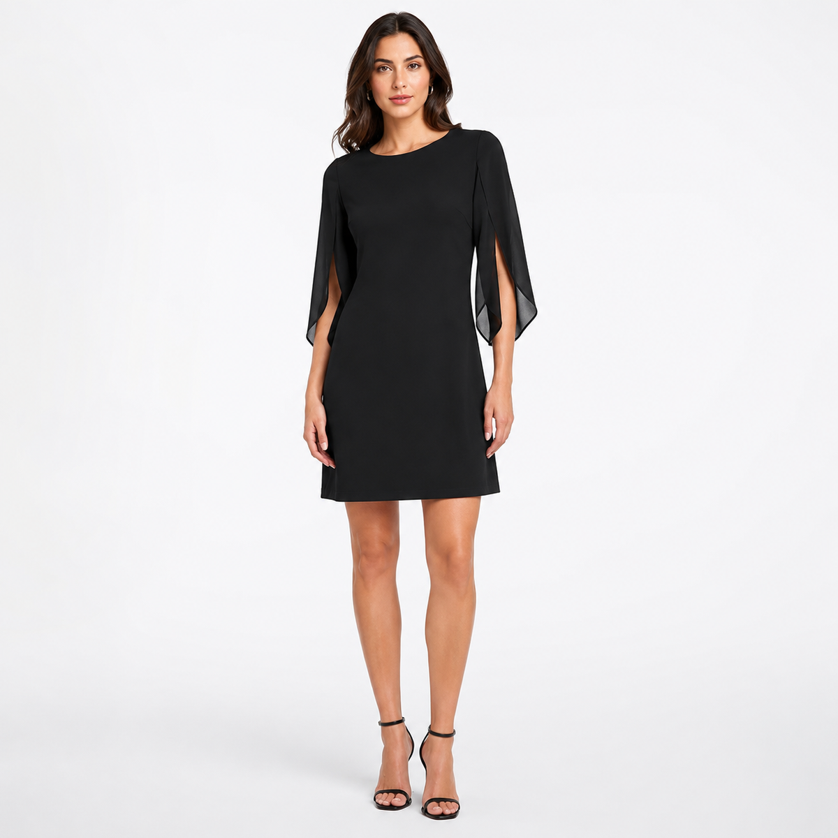 Elegant Cape Sleeve Chiffon Midi Dress