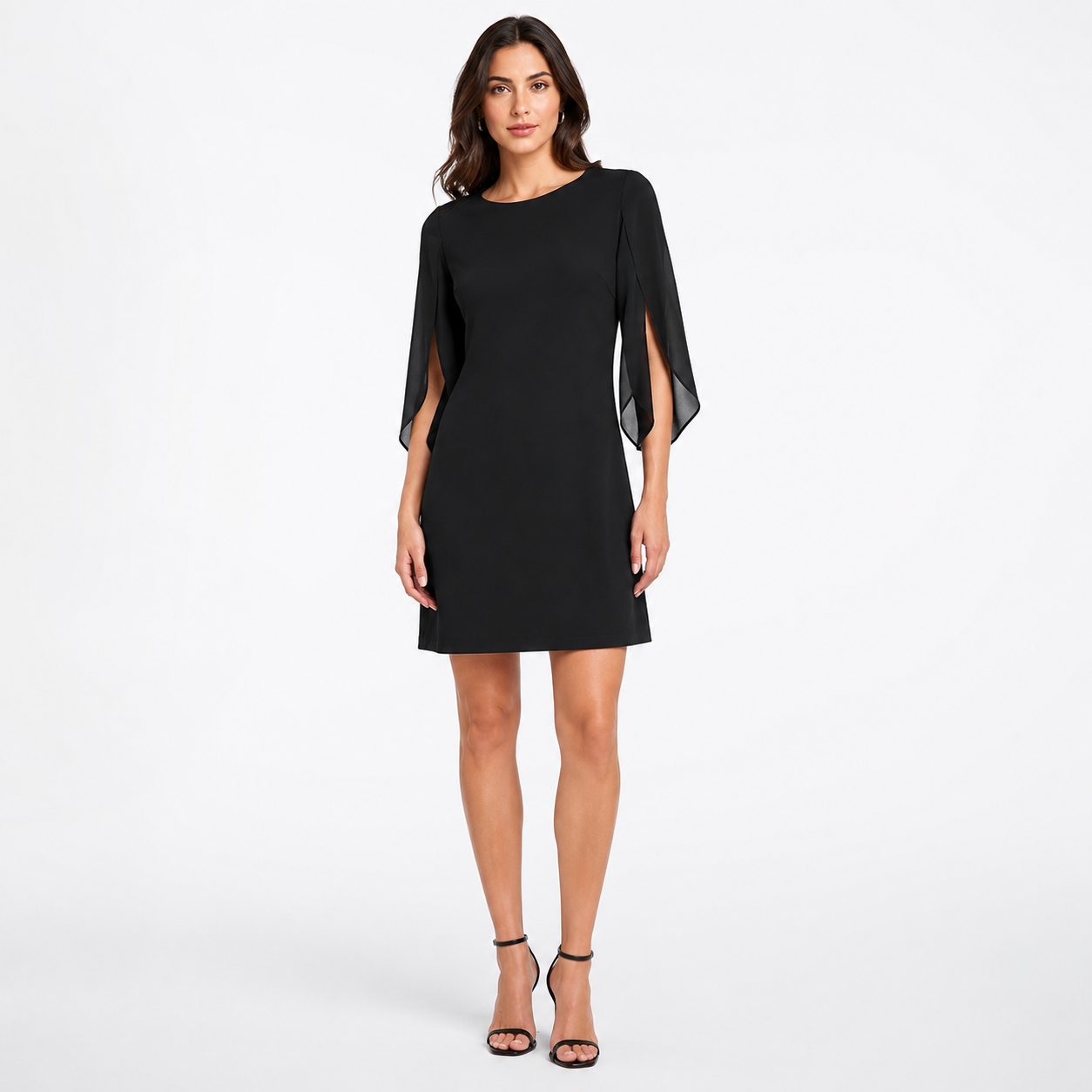 Elegant Cape Sleeve Chiffon Midi Dress