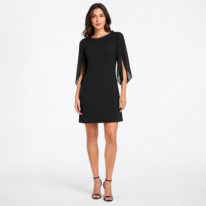 Elegant Cape Sleeve Chiffon Midi Dress