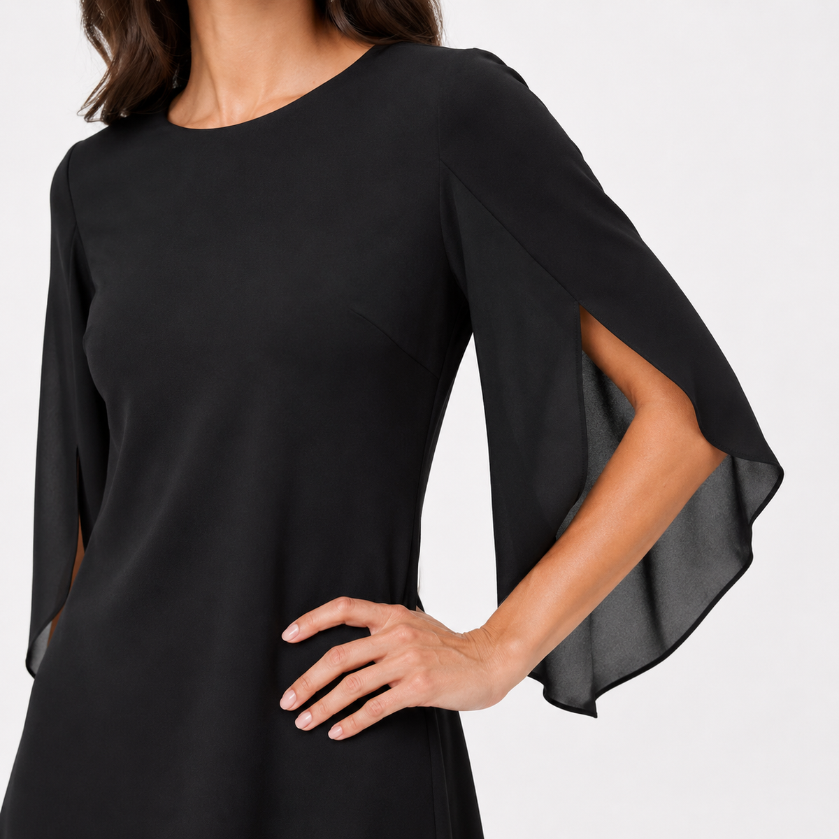 Elegant Cape Sleeve Chiffon Midi Dress