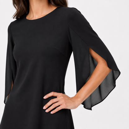 Elegant Cape Sleeve Chiffon Midi Dress