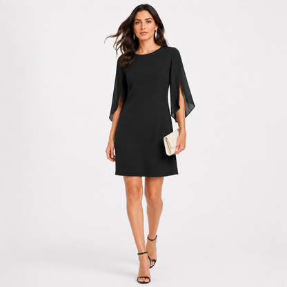 Elegant Cape Sleeve Chiffon Midi Dress