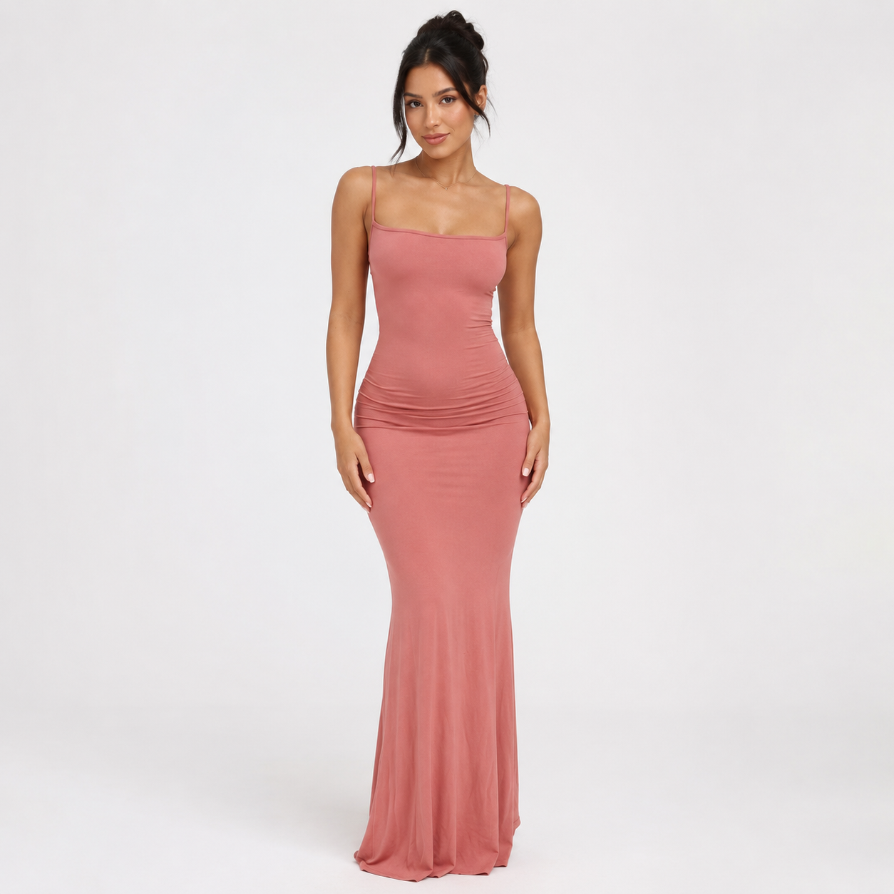 Spaghetti Strap Ruched Bodycon Maxi Dress