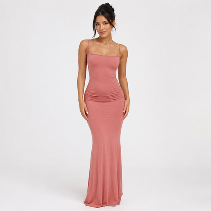 Spaghetti Strap Ruched Bodycon Maxi Dress