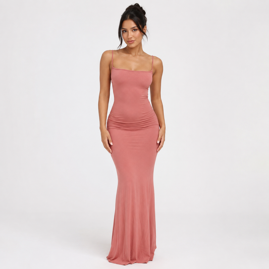Spaghetti Strap Ruched Bodycon Maxi Dress
