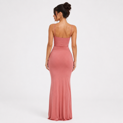 Spaghetti Strap Ruched Bodycon Maxi Dress