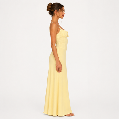 Butter Yellow Ruched Corset Maxi Dress