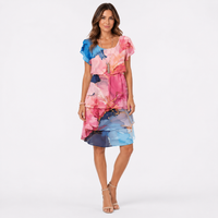 Pink Watercolour Print Chiffon Ruffle Mini Dress